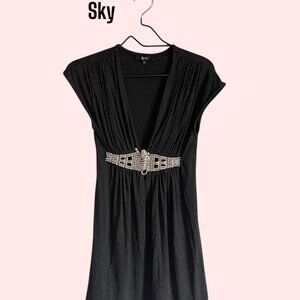 SKY Vintage Jeweled Tiger Tunic Heather Black Size M Embellished Glam EUC